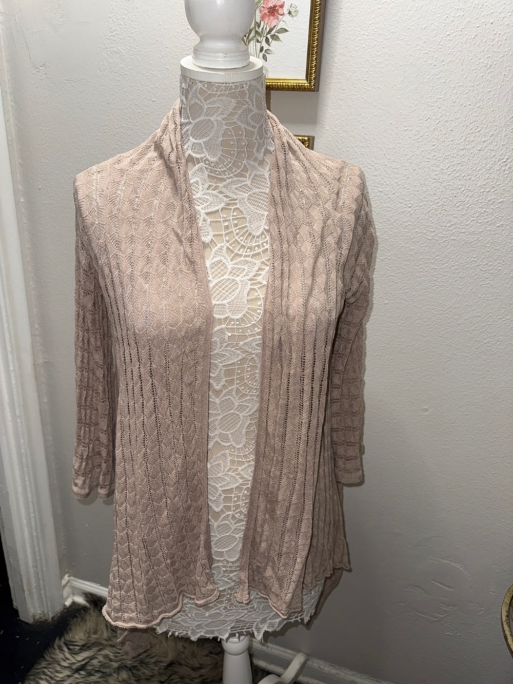 Alice + Olivia Dusty Blush Open-Front Cable Knit Cardigan